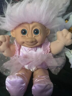 Vintage 80’s Pink Troll Doll in Pink Dress and Shoes -